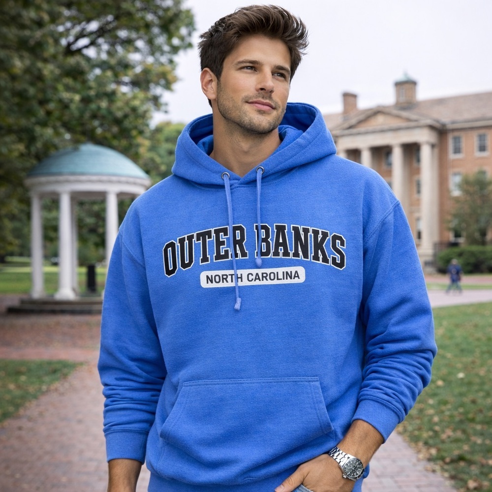 Outer Banks Men’s Hoodie Cozy North Carolina Hooded Sweatshirt Large Blue/Navy